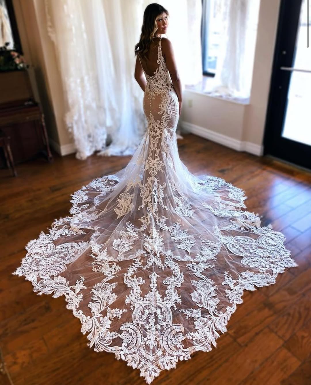 Dressystars Women Gorgeous White and Champagne Wedding Dress V Neck Mermaid Lace Bridal Dress
