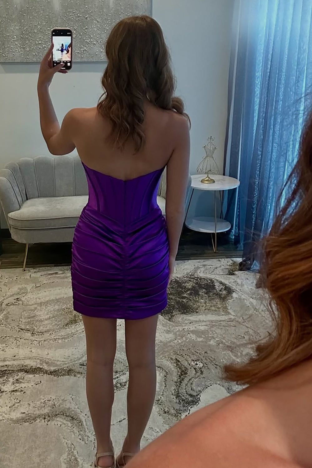 Grape Sweetheart Tight Homecoming Dresses Ruched Short Corset Cocktail Dresses