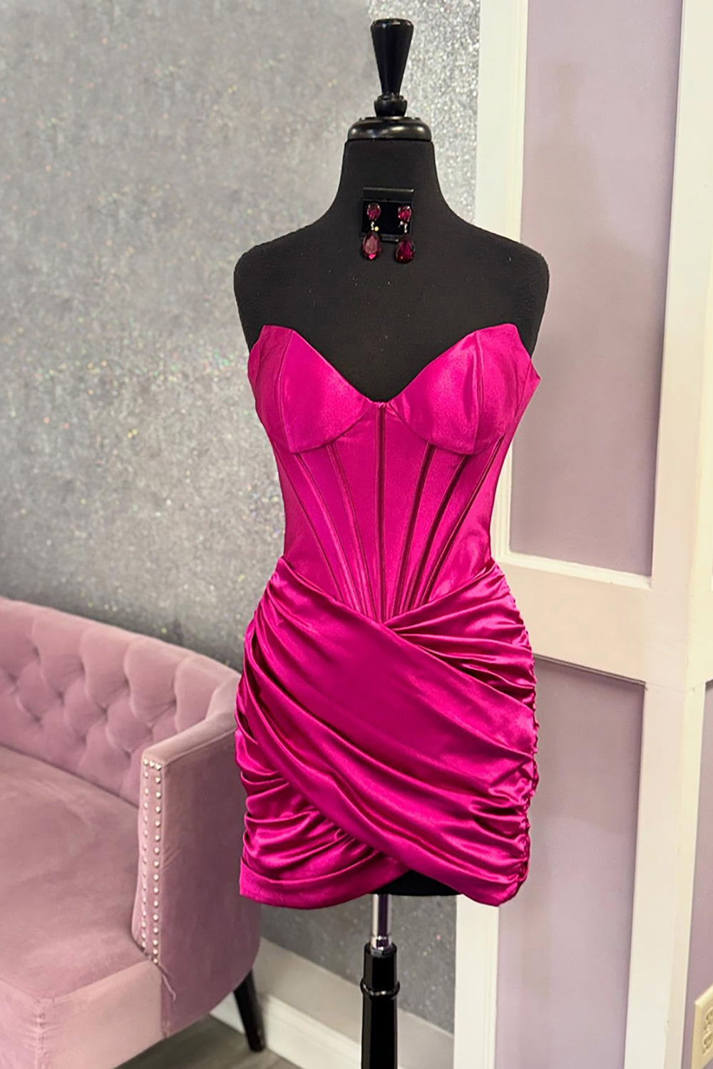 Grape Sweetheart Tight Homecoming Dresses Ruched Short Corset Cocktail Dresses