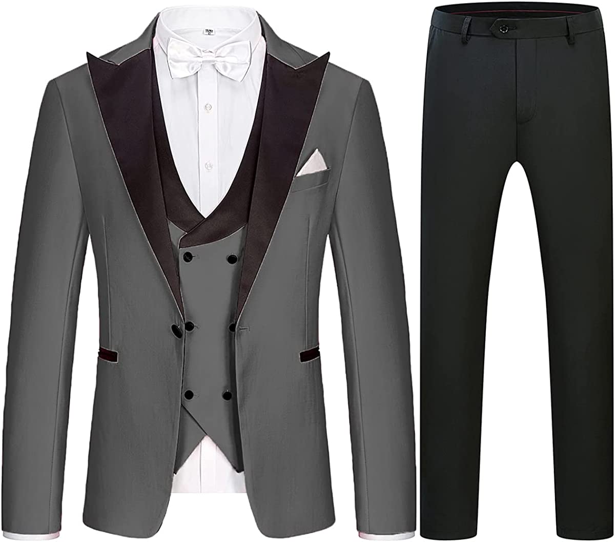 Gray 3 Piece Peaked Lapel Business Suit