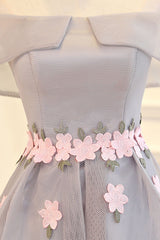 Gray Appliques Homecoming Dress High Low Evening Prom Dress