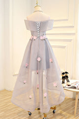 Gray Appliques Homecoming Dress High Low Evening Prom Dress