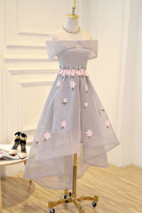 Gray Appliques Homecoming Dress High Low Evening Prom Dress