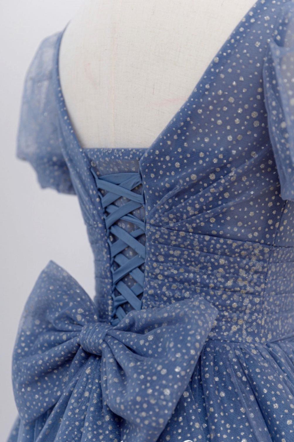 Gray Blue Prom Dress A Line Tulle Long Formal Dress Evening Dress