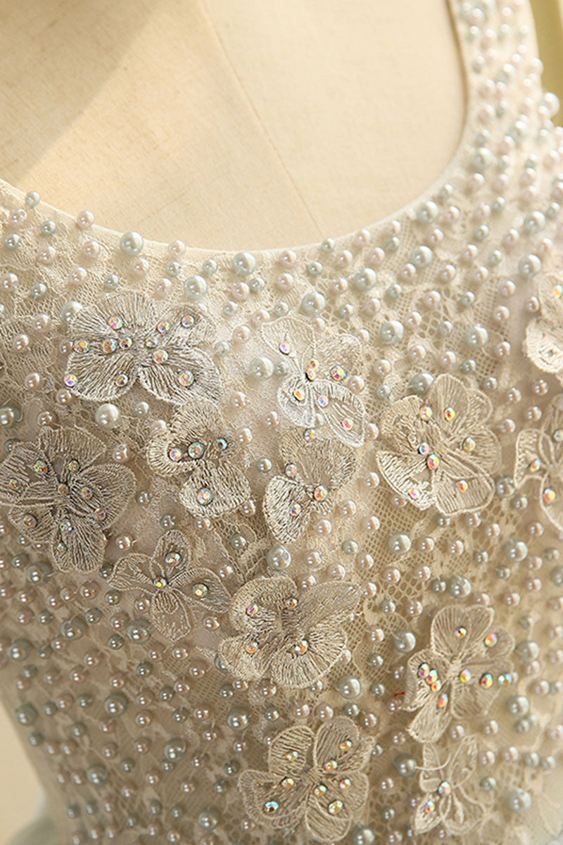 Gray Homecoming Dress Round Neck Tulle Cute Short Party Cocktail Dress