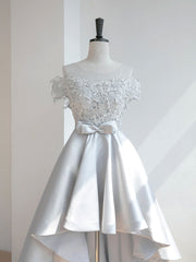 Gray Homecoming Dress Scoop Neck High Low Lace Short Party Cocktail Dress