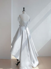 Gray Homecoming Dress Scoop Neck High Low Lace Short Party Cocktail Dress