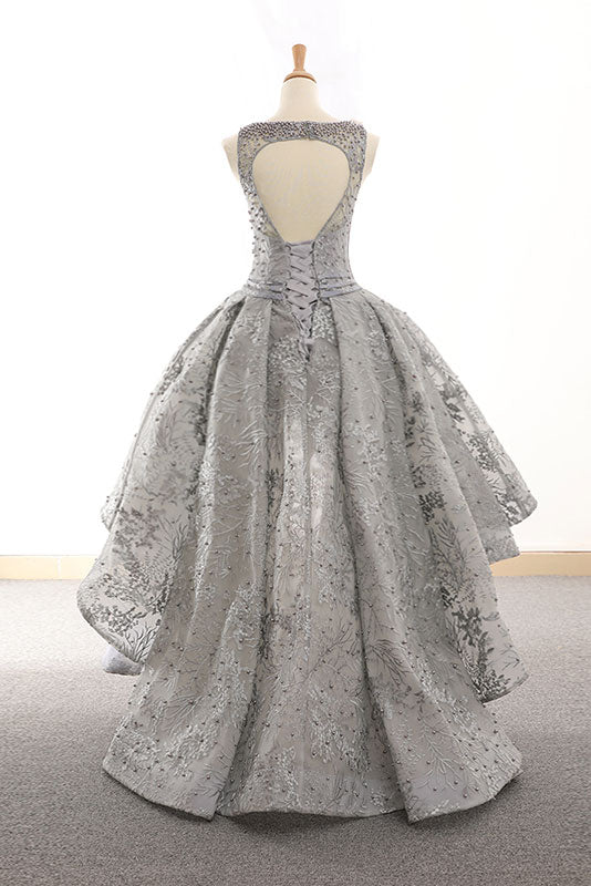 Gray Homecoming Dress Tulle Lace High Low Short Party Cocktail Dress