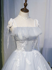 Gray Homecoming Dress Tulle Lace Short Party Cocktail Dress