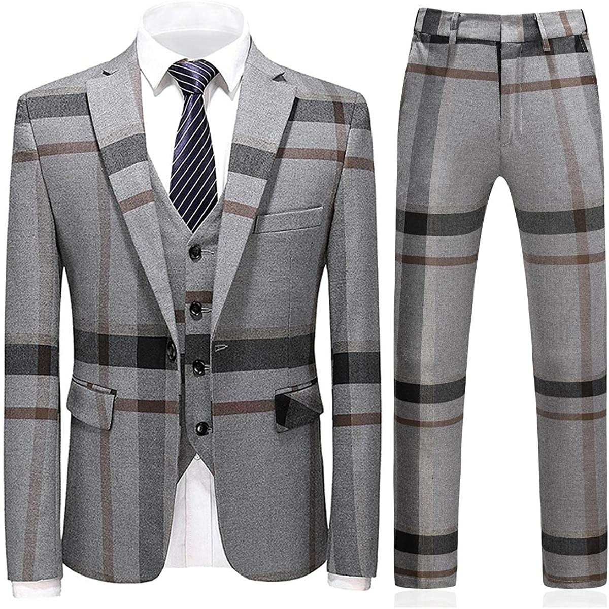 Gray Notched Lapel Three Piece Business Suit for Men