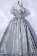 Gray Prom Dress Crew Neck Satin Long Sweet 16 Dress Evening Dress