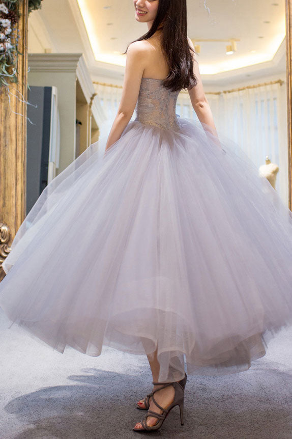 Gray Prom Dress Sweetheart Tulle Lace Short Cocktail Dress Formal Evening Dress