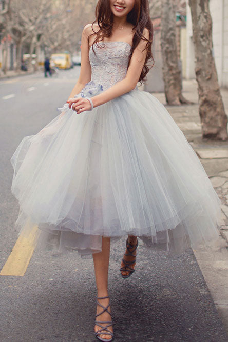Gray Prom Dress Sweetheart Tulle Lace Short Cocktail Dress Formal Evening Dress