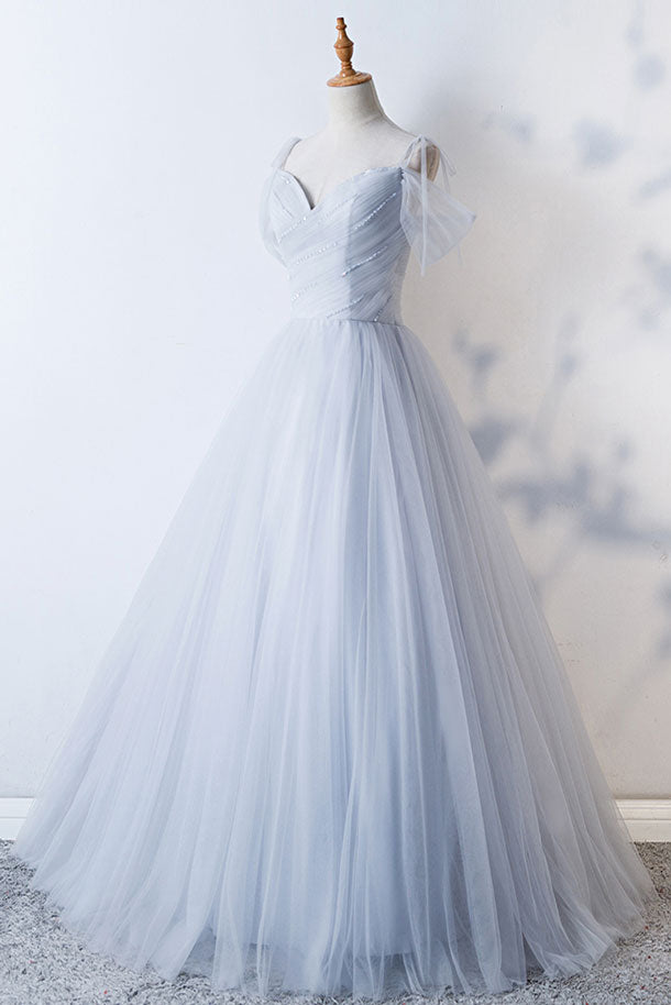 Gray Prom Dress Sweetheart Tulle Long Formal Evening Dress