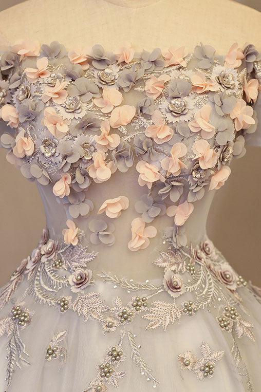 Ivory Prom Dress Tulle Appliques Long Sweet 16 Dress Evening Dress
