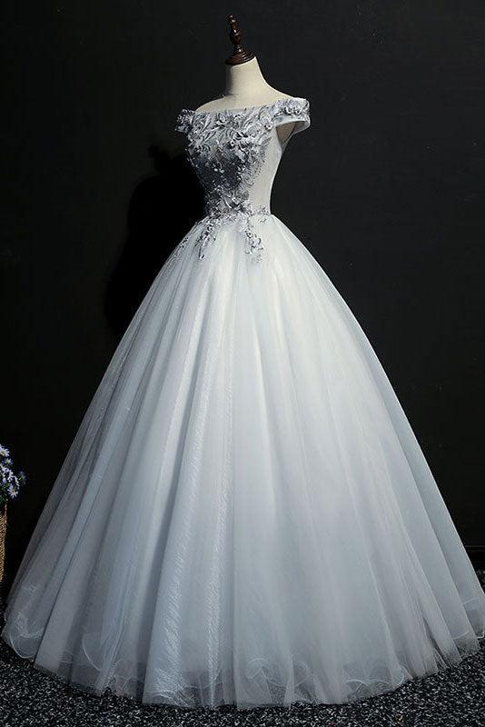Ivory Prom Dress Tulle Lace Off the Shoulder Long Evening Dress