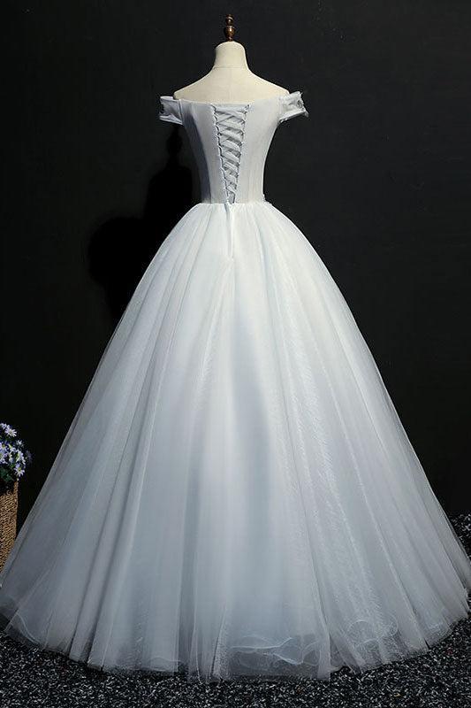 Ivory Prom Dress Tulle Lace Off the Shoulder Long Evening Dress