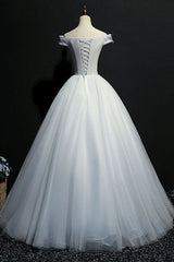 Gray Prom Dress Tulle Lace Off the Shoulder Long Evening Dress