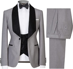 Gray Three Piece Shawl Lapel Wedding Suit for Men