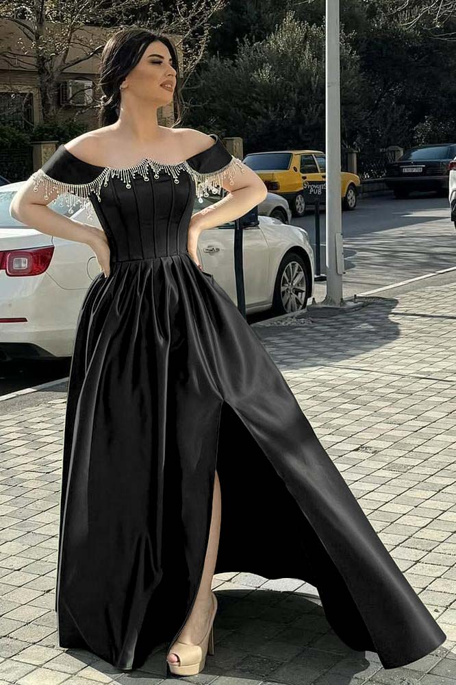 Green A Line Prom Dress Cap Sleeve Off the Shoulder Formal Dress With Beadings and Rhinestones