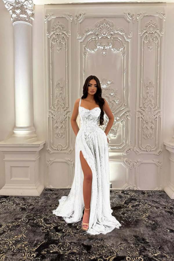 Green A Line Prom Dress Sleeveless Spaghetti Straps Formal Dress With Lace Appliques