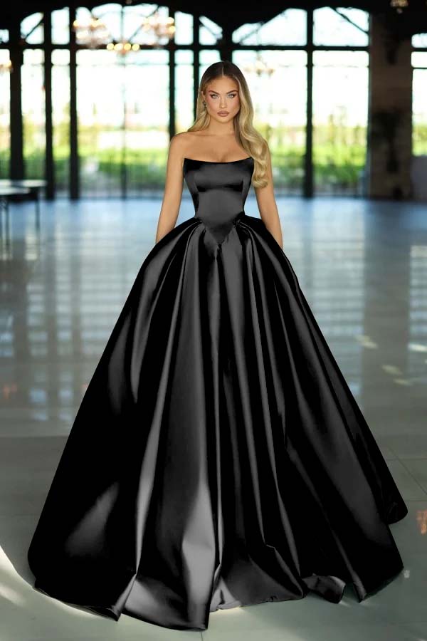 Green Ball Gown Prom Dress Sleeveless Strapless Satin Formal Dress