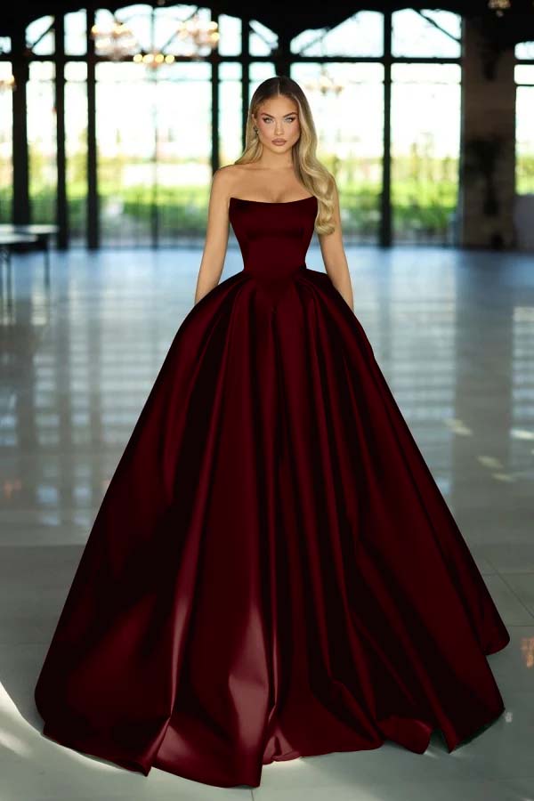 Green Ball Gown Prom Dress Sleeveless Strapless Satin Formal Dress