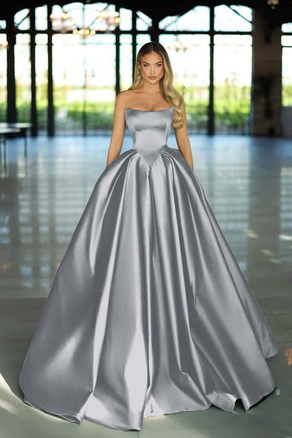 Green Ball Gown Prom Dress Sleeveless Strapless Satin Formal Dress