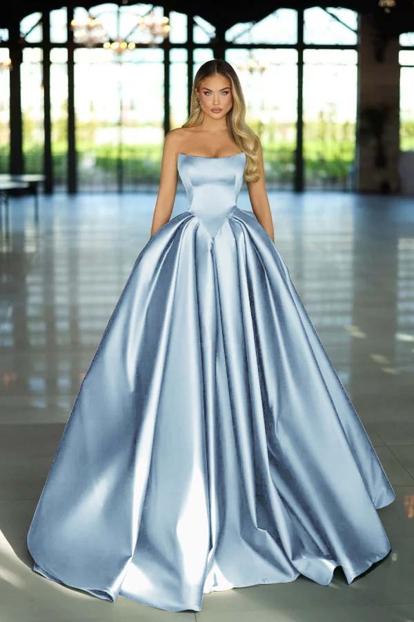 Green Ball Gown Prom Dress Sleeveless Strapless Satin Formal Dress