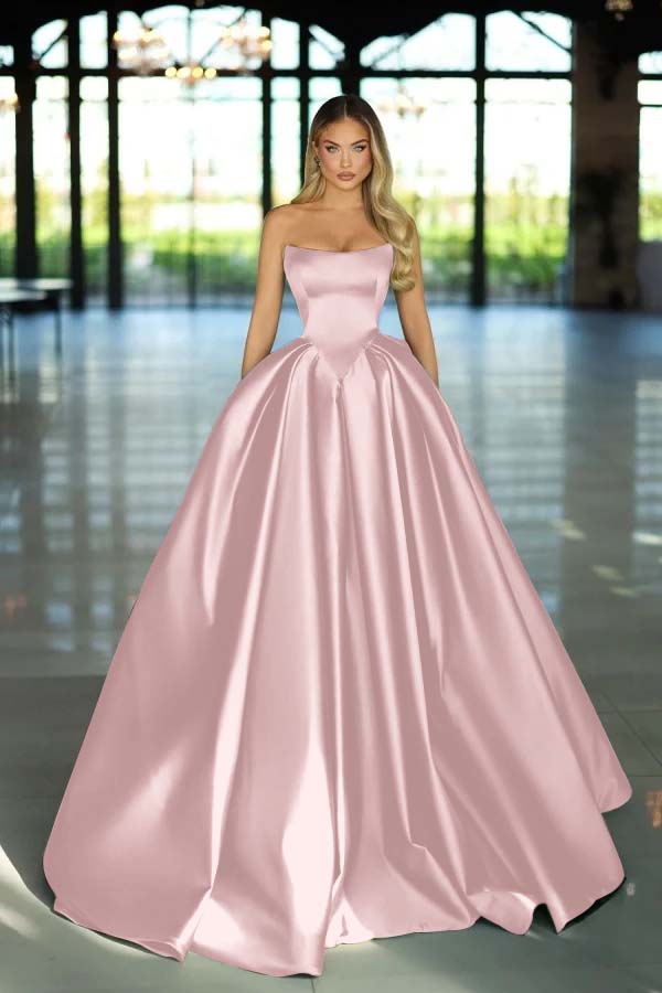 Green Ball Gown Prom Dress Sleeveless Strapless Satin Formal Dress
