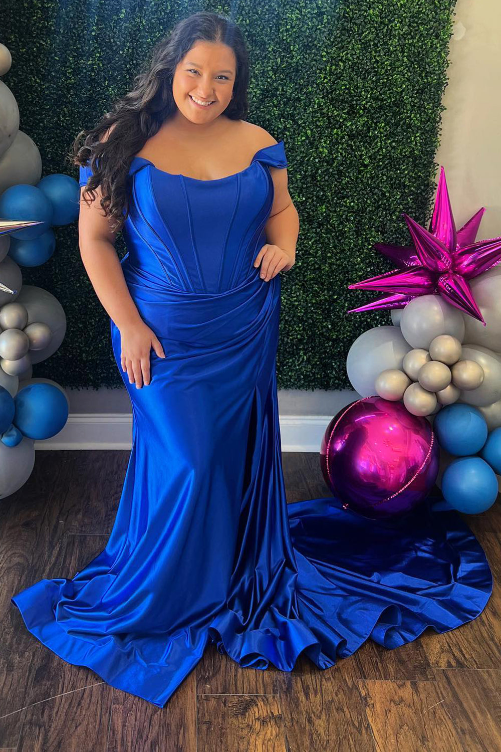 Green Corset Prom Dress Off the Shoulder Long Evening Dress with Slit