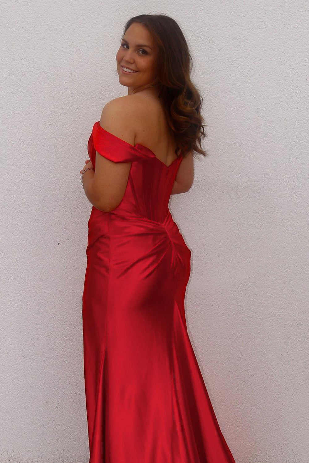 Green Corset Prom Dress Off the Shoulder Long Evening Dress with Slit