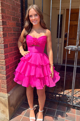 Green Floral Tiered Ruffled A Line Homecoming Dresses Short Cocktail Dresses