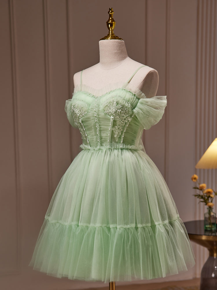 Green Homecoming Dress Sweetheart Neck Tulle Lace Short Party Cocktail Dress