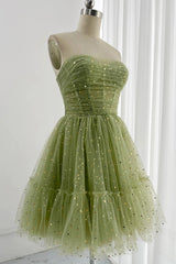 Green Homecoming Dress Tulle Sequin Spagheti Straps Pleats Short Party Cocktail Dress