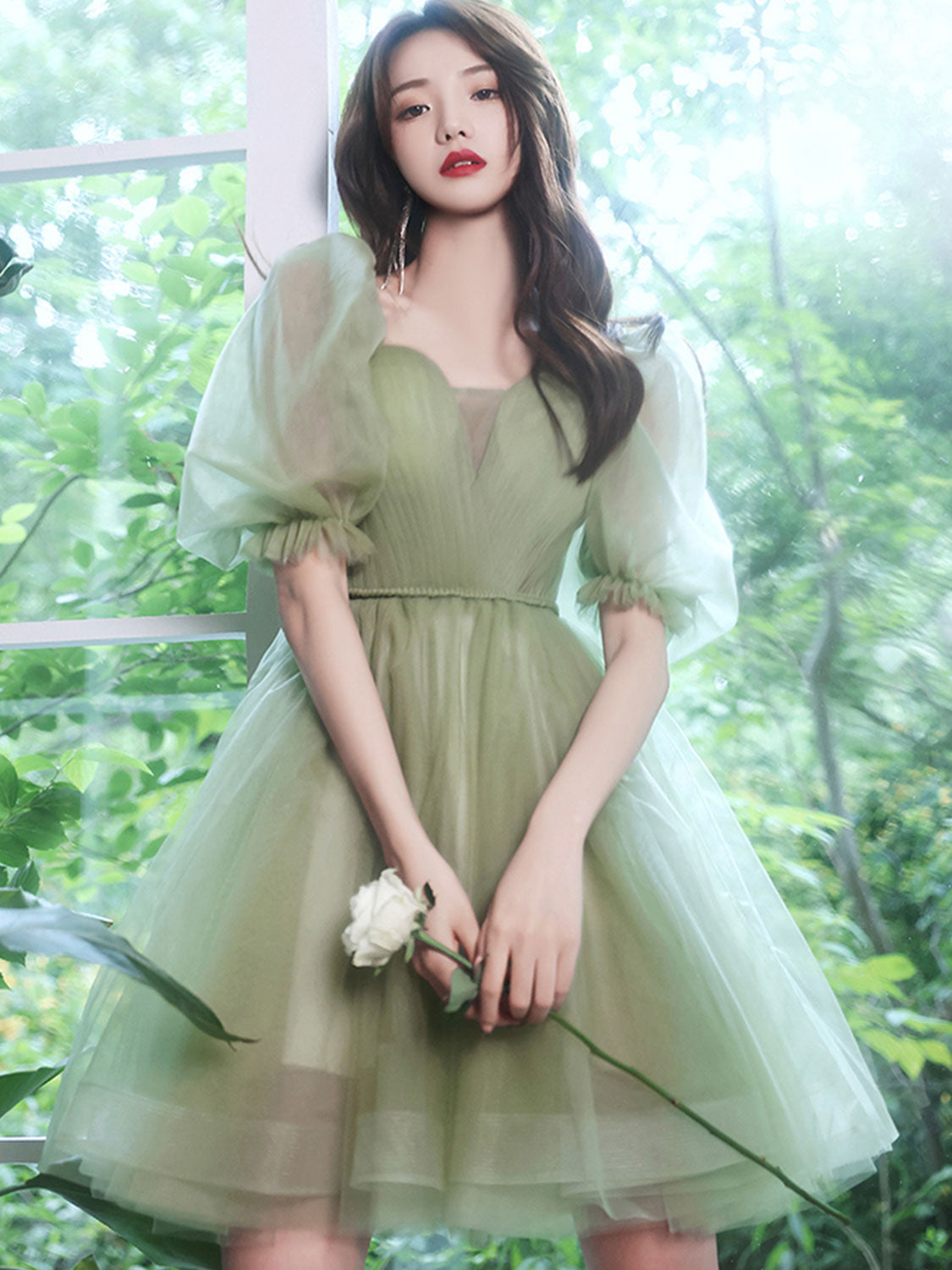 Green Homecoming Dress Tulle Short Party Cocktail Dress