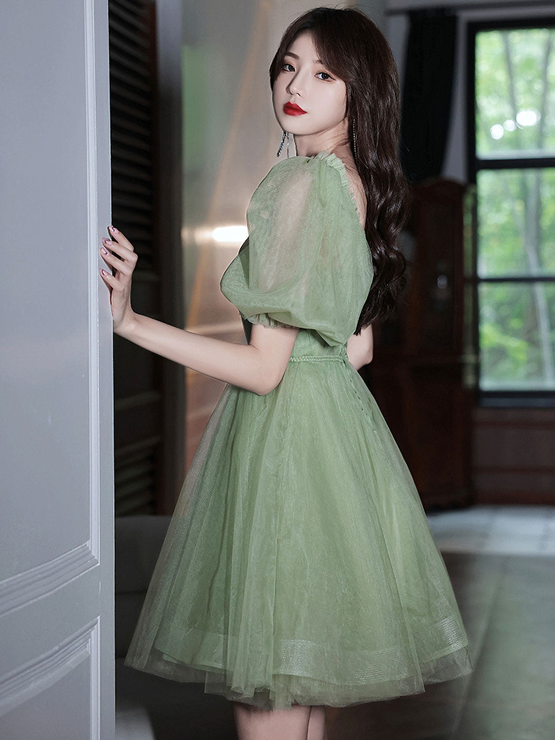 Green Homecoming Dress Tulle Short Party Cocktail Dress
