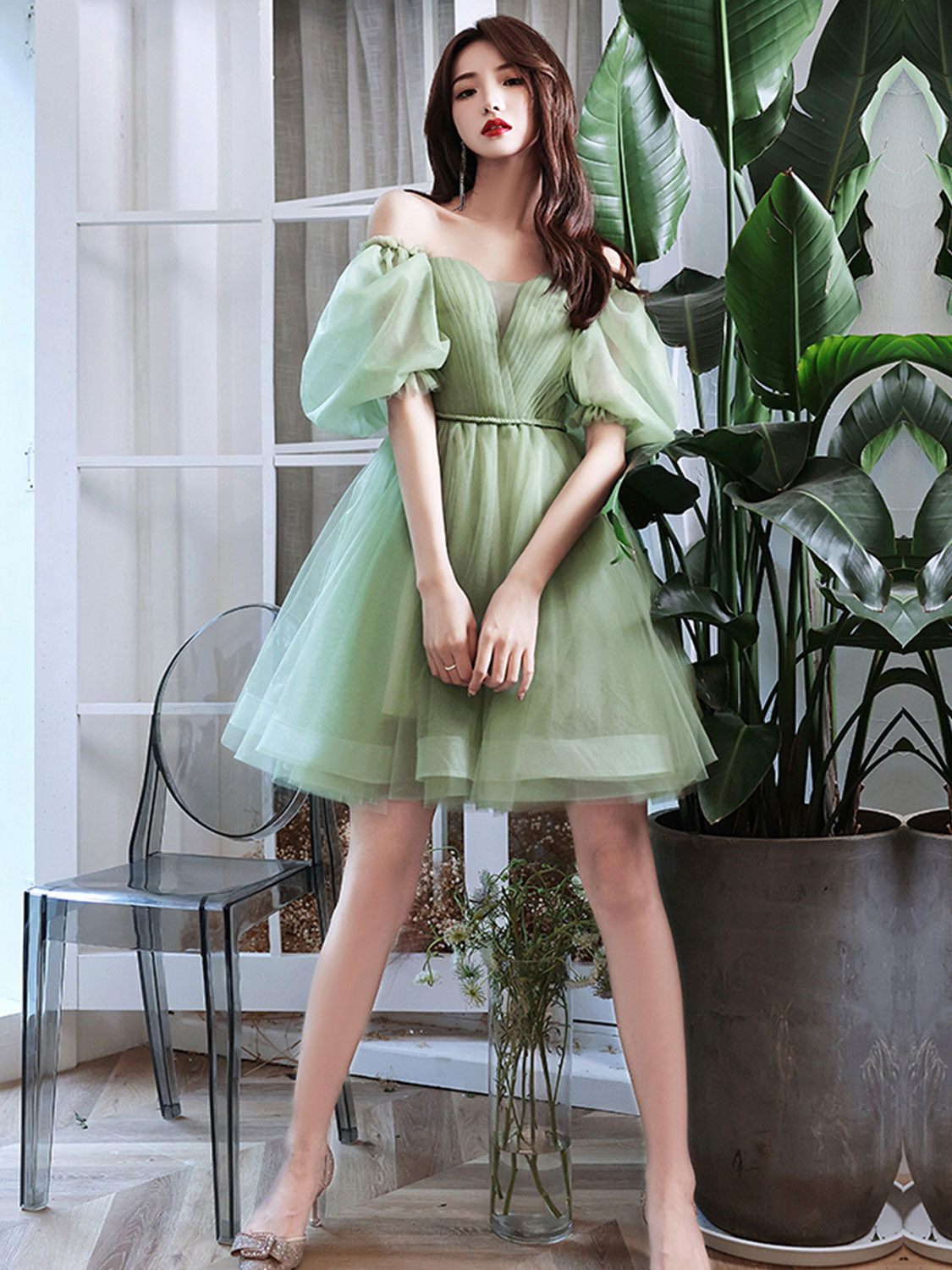 Green Homecoming Dress Tulle Short Party Cocktail Dress