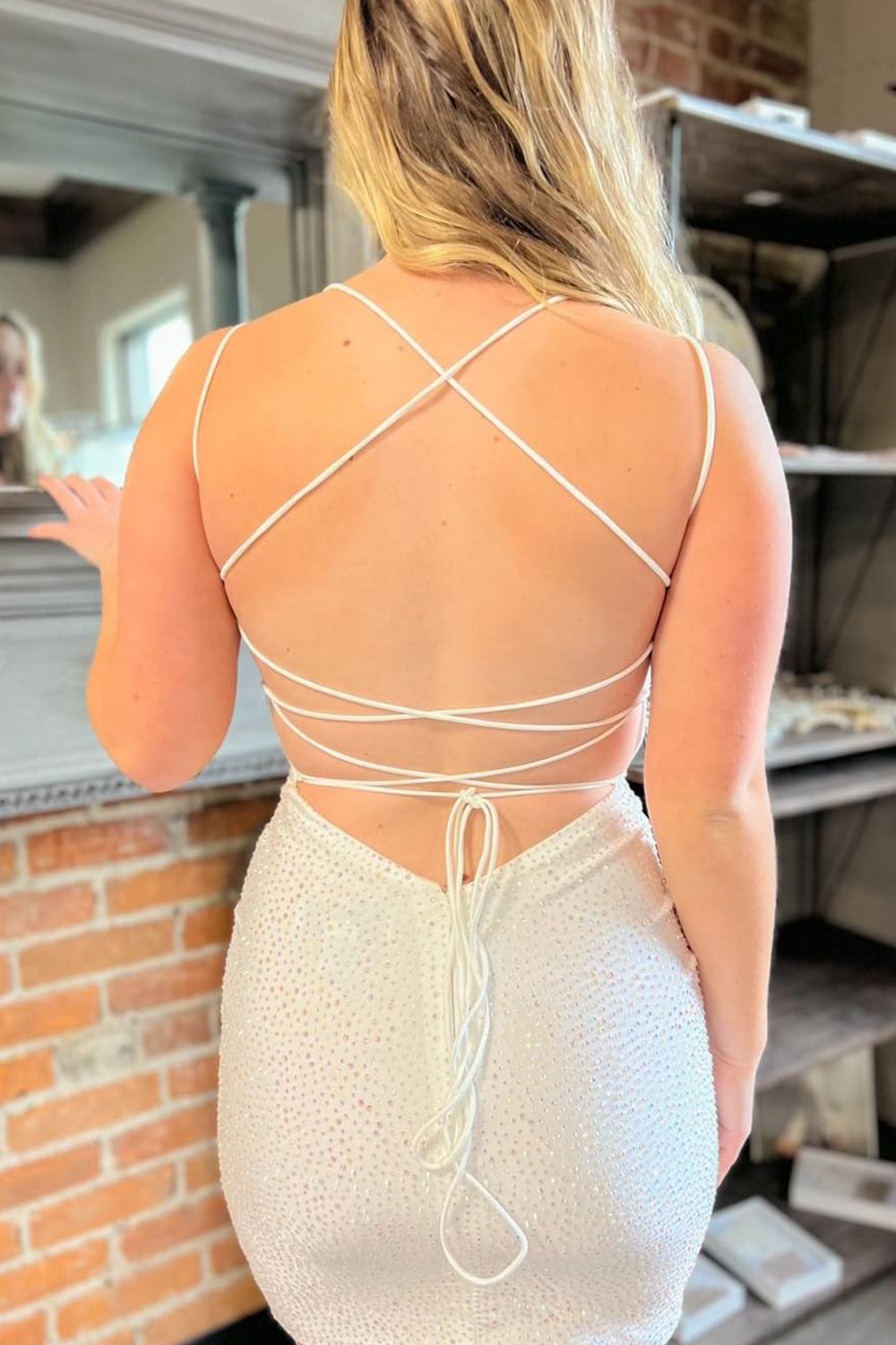 Green Homecoming Dresses Beaded Lace-Up Back Tight Short Cocktail Dresses