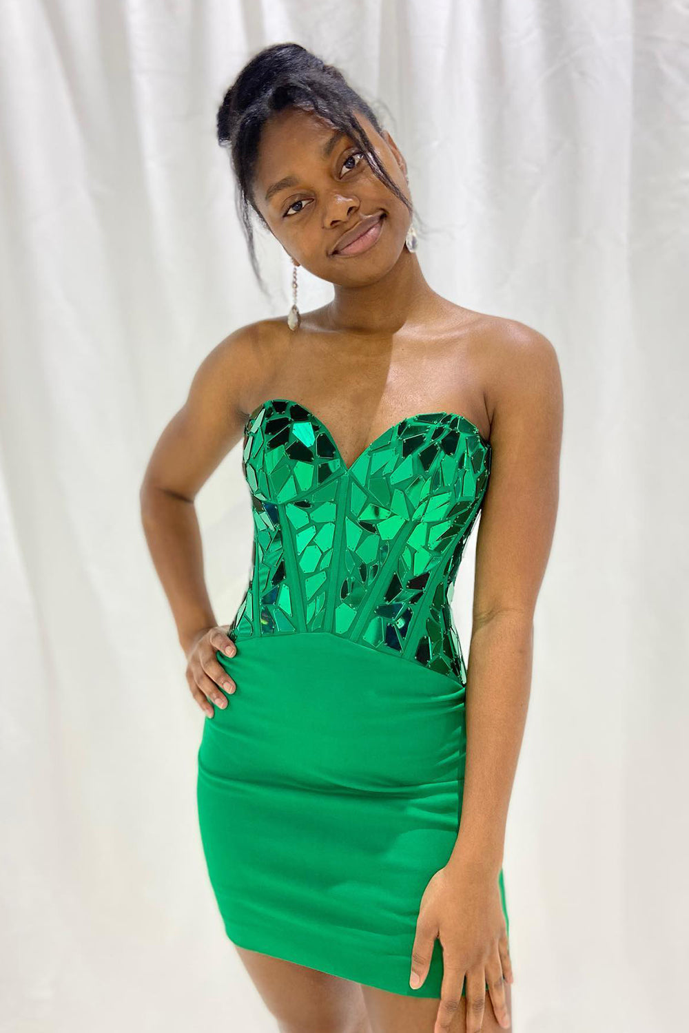 Green Homecoming Dresses Corset Sweetheart Tight Short Mirror Cocktail Dresses