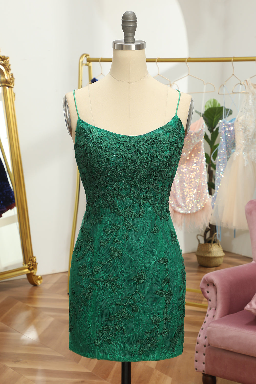 Green Homecoming Dresses Lace Tight Cocktail Dresses
