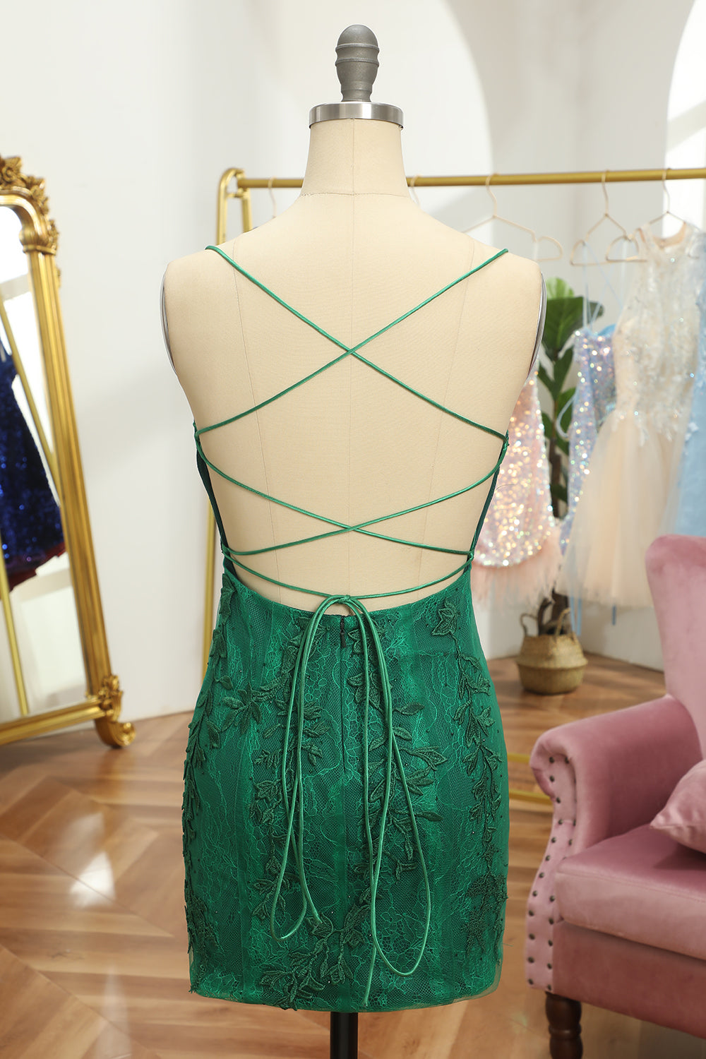 Green Homecoming Dresses Lace Tight Cocktail Dresses