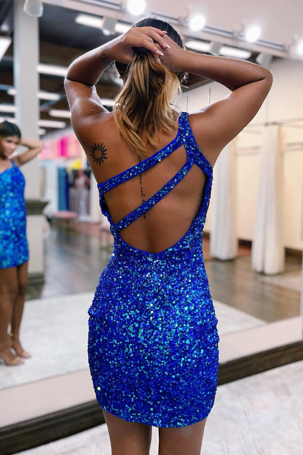 Green Homecoming Dresses One Shoulder Sequin Cocktail Dresses