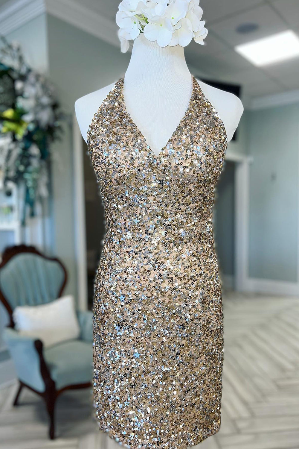 Green Homecoming Dresses Sequin Backless Tight Short Cocktail Dresses