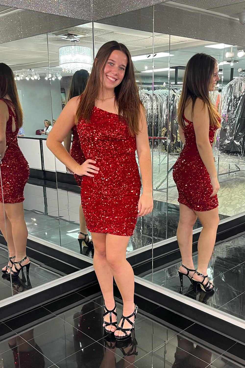 Green Homecoming Dresses Sequin One Shoulder Tight Cocktail Dresses