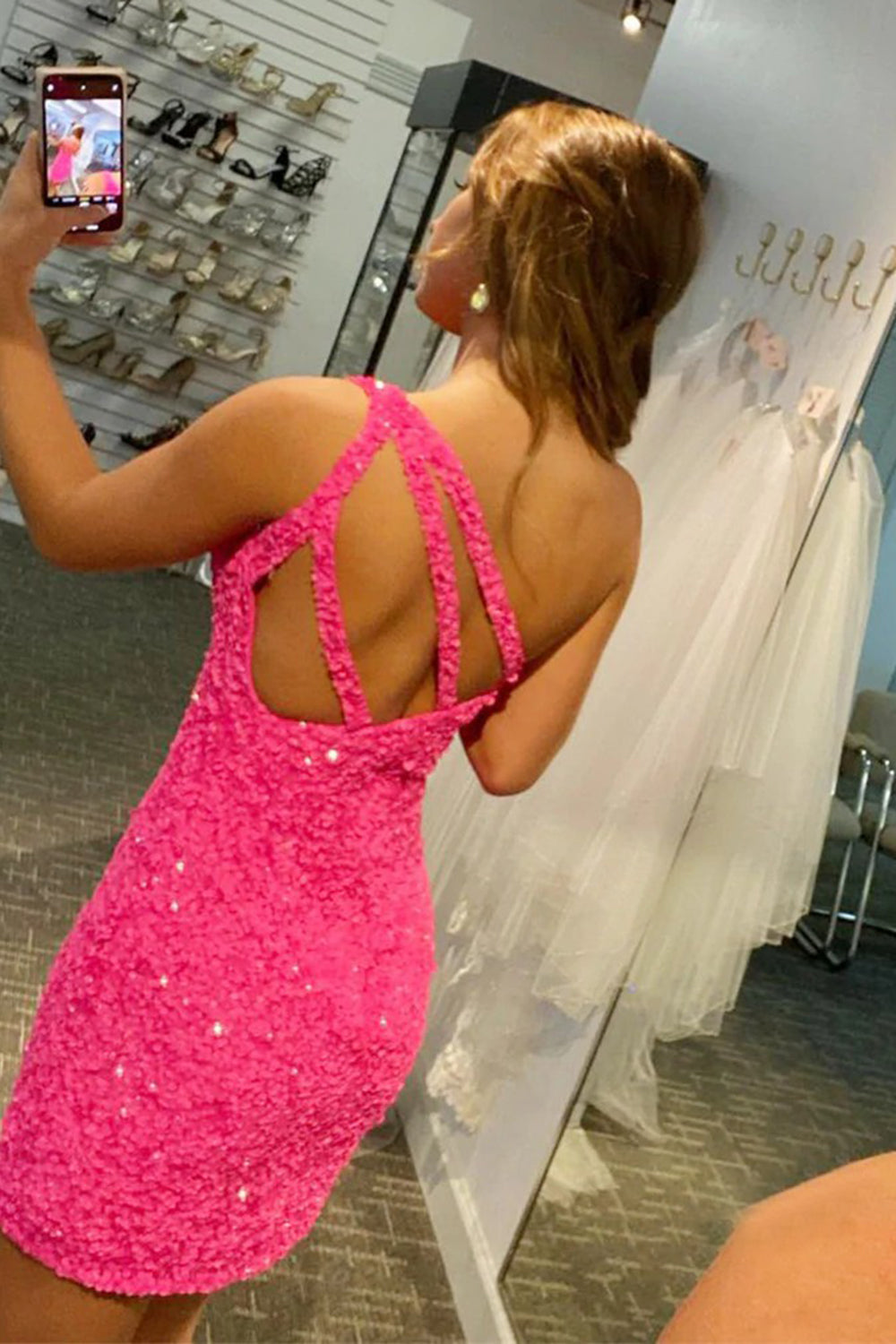 Green Homecoming Dresses Sequin One Shoulder Tight Cocktail Dresses