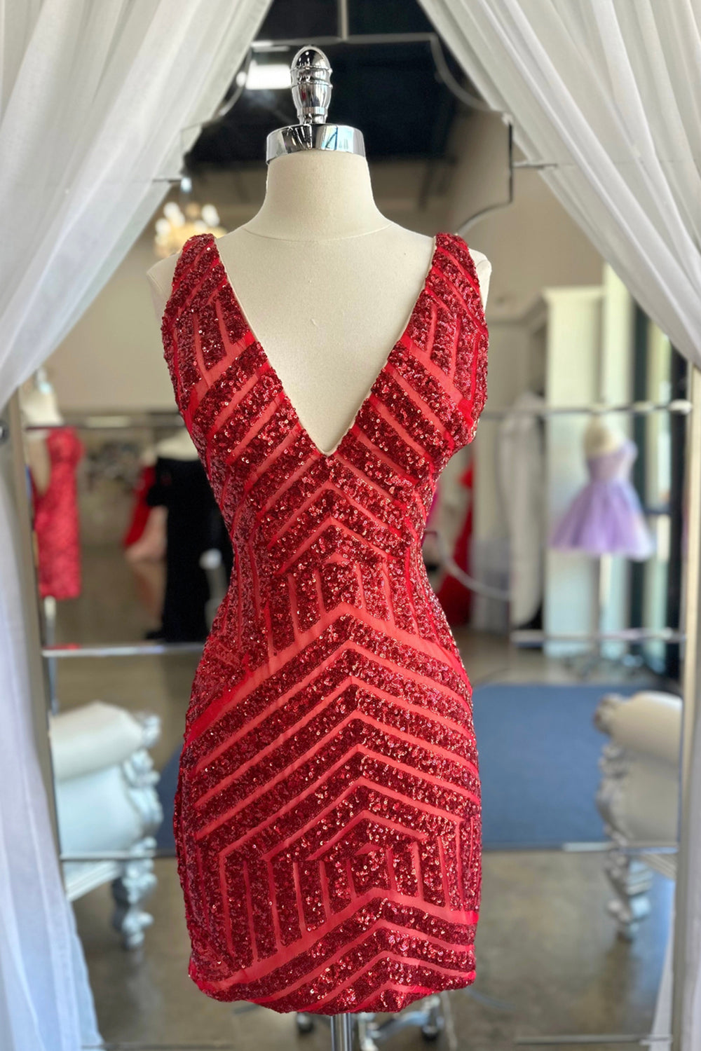 Green Homecoming Dresses Sequin V-Neck Tight Cocktail Dresses