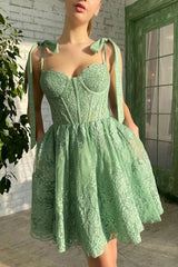 Green Homecoming Dresses Sweetheart Cocktail Dresses with Appliques