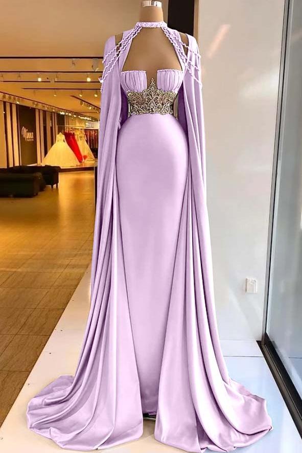Green Mermaid Prom Dress Cap Sleeve Halter Neck Formal Dress With Beadings and Rhinestones
