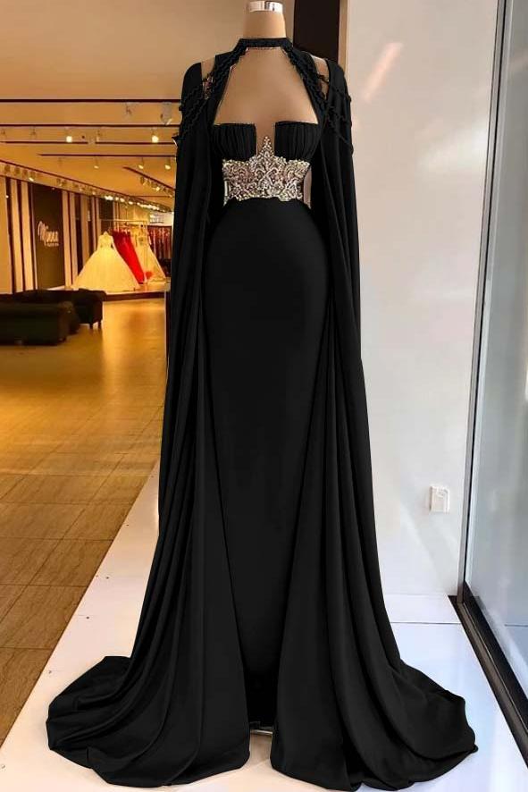 Green Mermaid Prom Dress Cap Sleeve Halter Neck Formal Dress With Beadings and Rhinestones